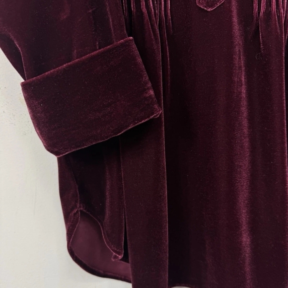 Soft Surroundings Women's Burgundy Velvet Ruffle Pintuck Silk Blend Top. Sz L - Picture 7 of 10
